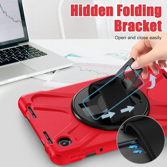 TSQQST Case for Lenovo M11 Tablet/Tab K11 LTE 2024 for Kids | Shockproof Protective Case Cover with Kickstand & Hand Strap Carrying Strap for Lenovo Tab M11 11 Inch | Red