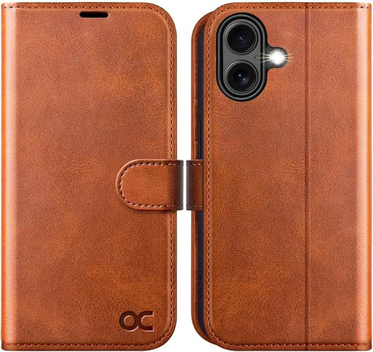 OCASE Compatible with iPhone 16 Wallet Case, PU Leather Flip Folio Case with Card Holders RFID Blocking Kickstand [Shockproof TPU Inner Shell] Phone Cover 6.1 Inch 2024, Brown
