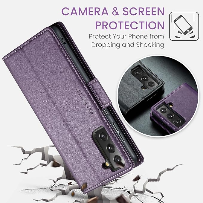 Case for Samsung Galaxy S21 FE Wallet Case, RFID Blocking PU Leather Flip Folio Cover Card Holder Kickstand Shockproof Phone Case Compatible with Samsung Galaxy S21 FE, Purple