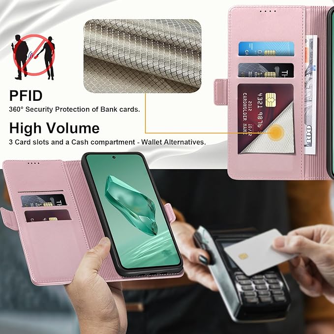 Wallet Flip Case for OnePlus 12 5G - [RFID Blocking] Luxury PU Leather Card Holder Magnetic Phone Cover with Kickstand,Shockproof Protective Case,Pink