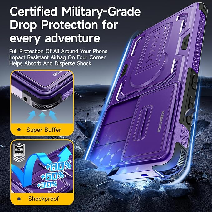 for Samsung Galaxy S25 Ultra Case with 2*Screen Protector, Slide Camera Cover, Kickstand, Lanyard Strap,Military Grade Shockproof Protective Heavy Duty Non-Slip for S25 Ultra Case-6.9'', Purple