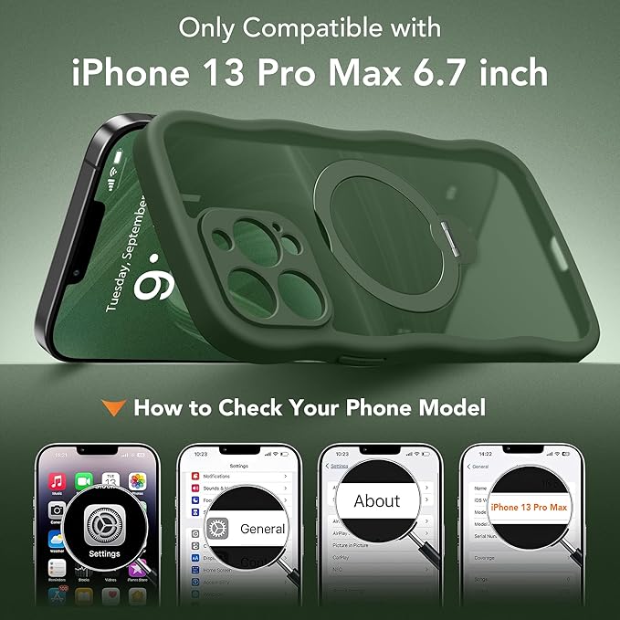 GolbinBox for iPhone 13 Pro Max Case for Women,[Compatible with Magsafe][360° Spin Magnetic Stand][Cute Wave Edge][Military-Grade Protection] Translucent Matte Phone Case for iPhone 13 ProMax, Green