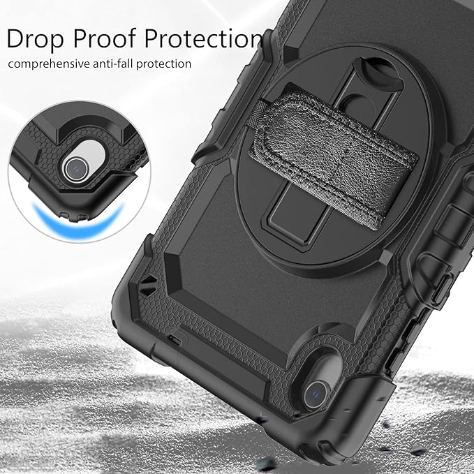 for Lenovo Tab M8 3rd 2022 / M8 (HD/FHD/Smart) 8.0'' (TB-8506FS /8506F TB-8505F / 8505X / 8505FS TB-8705F / 8705N) Case, with Screen Protector, Hand Strap, Shoulder Strap, Rotating Stand Black