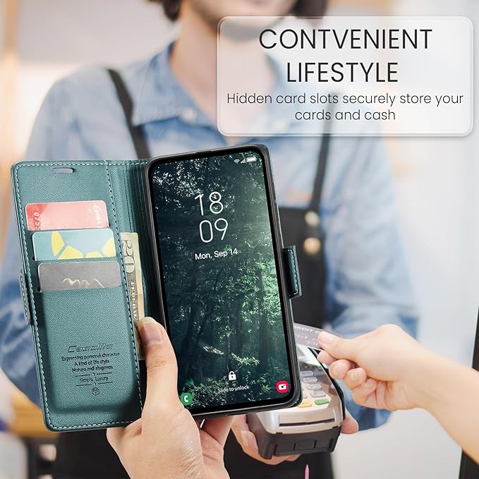 for Samsung Galaxy A35 5G Case, Premium PU Leather Wallet Case Flip Cover with [RFID Blocking][Card Holder][Stand Function] Shockproof Protective for Samsung Galaxy A35, Blue-Green