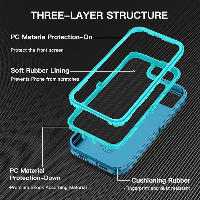 for iPhone 16e Case [Compatible with MagSafe] Shockproof 3-Layer Full Body Protection [Without Screen Protector] Rugged Heavy Duty Cover Case for Apple iPhone 16e 6.1" 2025,Turquoise