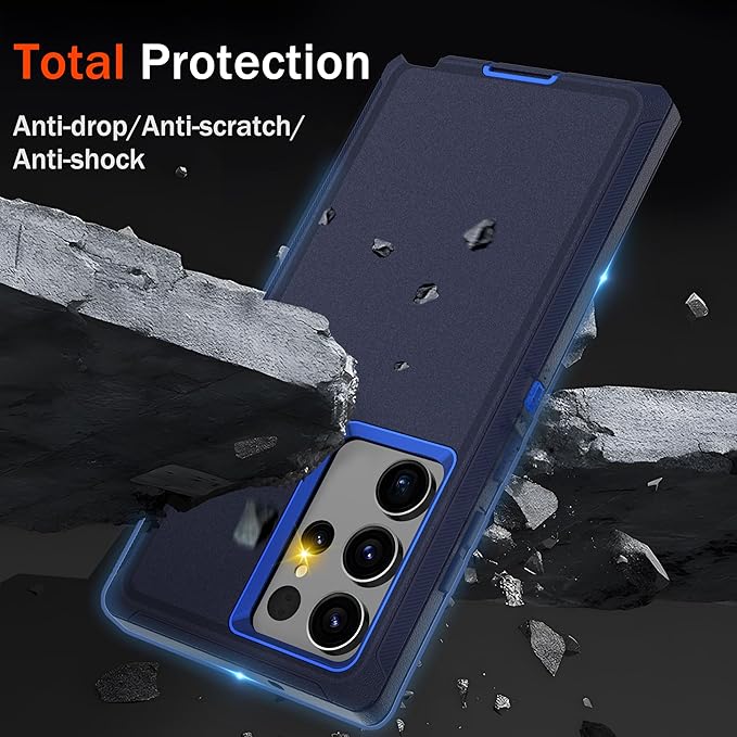 For Samsung Galaxy S23 Ultra Case, S23 Ultra Case with [2 Pack]HD Screen Protector, [Military-Grade] Shockproof Dust/Drop Proof 3-Layer Full Body Protection Heavy Duty Case for Galaxy S23 Ultra, Navy