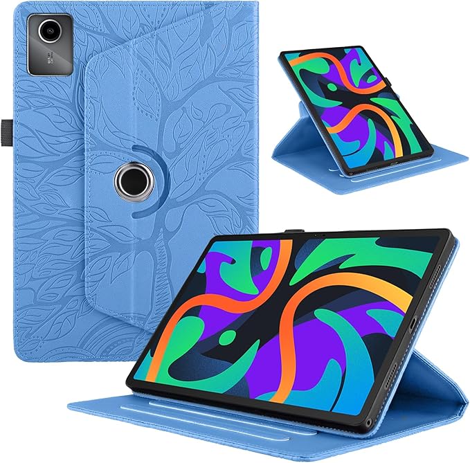 Rotating Case for Lenovo Tab M11 / Tab K11 LTE 11 Inch 2024 (TB330FU) PU Leather 360° Degree Rotation Multi-Angle Cover Lightweight swiveling Flip Stand with Pen Holder-Turquoise