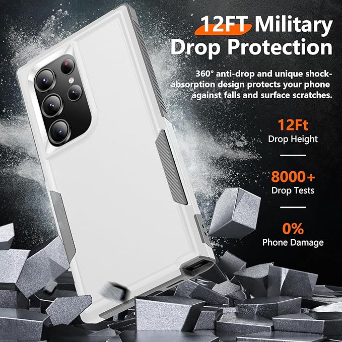 Red2Fire for Samsung Galaxy S24 Ultra Case, [Military Grade Drop Protection] Non-Slip Heavy Duty Full Body Shockproof Protection Phone Case for S24 Ultra Case 6.8 inch, White