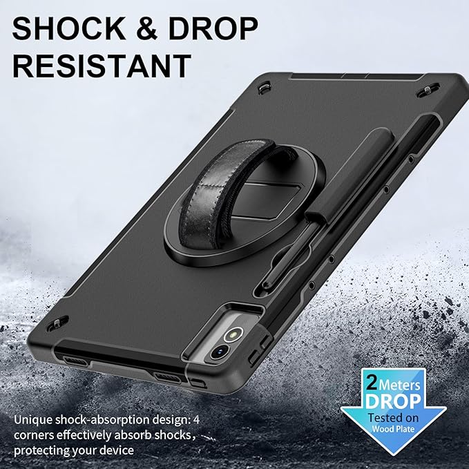 ZenRich Tablet Case for Lenovo Tab P12 12.7 Inch 2023/2024 Release, with 360° Rotating Kickstand, Hand Strap & Shoulder Belt - Heavy Duty Shockproof Rugged Protective Cover