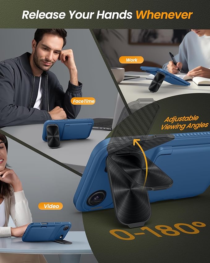 for iPhone Air Case with Card Holder, Built-in Stand & Camera Lens Cover, Shockproof Rugged Silicone Bumper Raised Edge Protective Wallet Phone Cover Case for iPhone Air Case 6.5" 2025, Blue