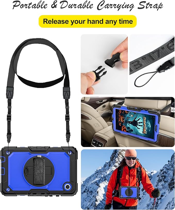 Case for Samsung Galaxy Tab A9 8.7 inch, Shockproof Design with Screen Protector/Rotating Kickstand/Pen Holder/Shoulder & Hand Strap, Heavy Duty Protective for Samsung A9 Tablet Case (Blue)