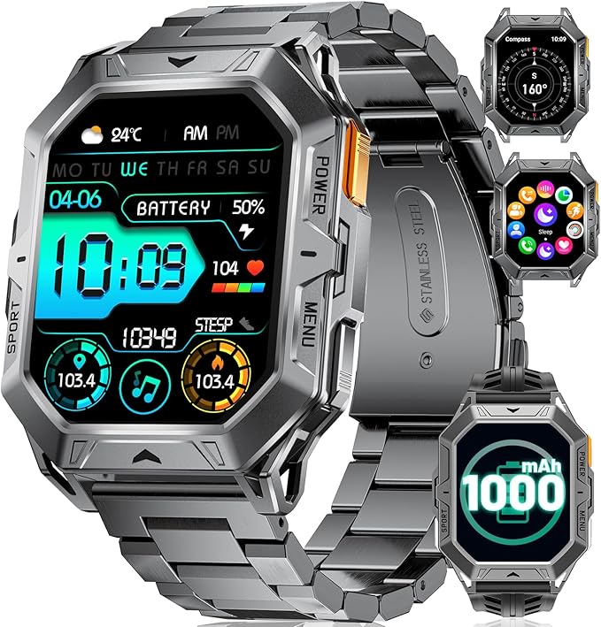 LIGE Military Smart Watches for Men(Answer/Make Calls),100-Day Battery Life,2.13" AMOLED Outdoor Sports Smartwatch with Compass,Heart Rate/Sleep Monitor Fitness Tracker for Android iOS,AI Voice