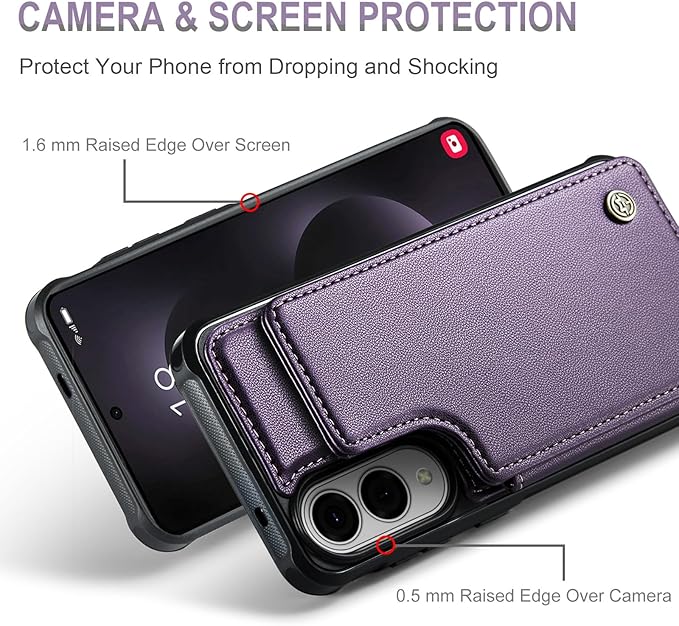 Vinich for Samsung Galaxy S25 Edge Wallet Case with Card Holder, RFID Blocking Credit Slots Kickstand Shockproof Phone Cover for Women Men, Purple