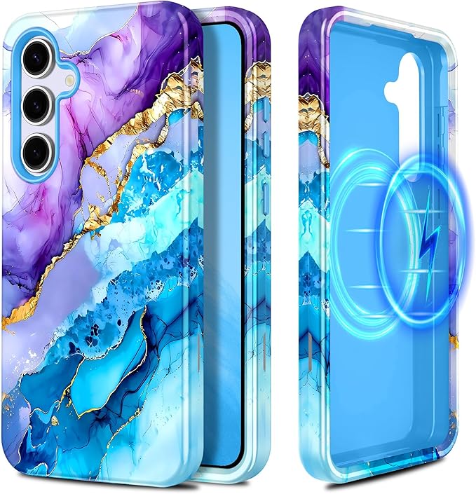 Casetego for Galaxy S25 FE Case,Compatible with MagSafe,[Military Grade Drop Test] Full Body Protection Slim Shockproof Rugged Marble Women Case for Samsung Galaxy S25 FE 6.7 inch,Azure Blue