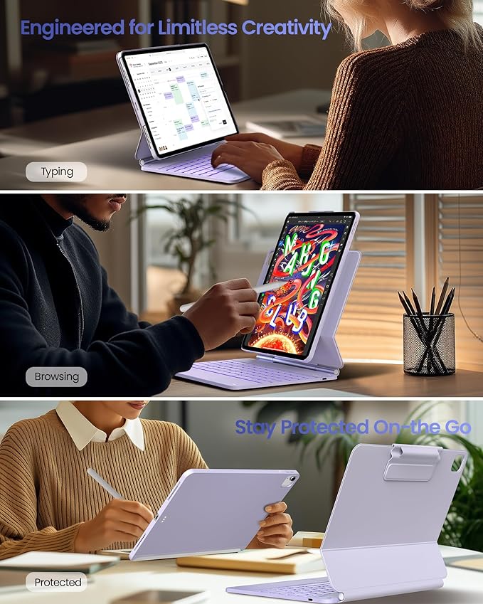 typecase Edge+ Keyboard Case for iPad Air 13-inch(M3 2025 / M2 2024),Ultra-Slim Detachable Case,Portrait & Typing Modes,Built-in Trackpad,11-Color Backlight,Magnetic Stand,Pencil Holder,Light Purple