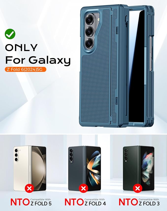 for Galaxy Z Fold 6 Case, S Pen Holder & Privacy Screen Protector & Kickstand & Hinge Protection, Slim Rugged Military-grade Shockproof Protective Phone Case for Samsung Fold 6 Case (Lake Blue)