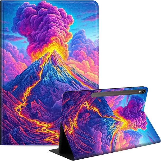 Case for Samsung Galaxy Tab S10 FE/ S9 FE 5G 10.9 Inch/Tab S9 11 Inch, Slim PU Leather Stand Cover with Auto Wake/Sleep, Multi-Angle Viewing & Shockproof, Colorful Volcano