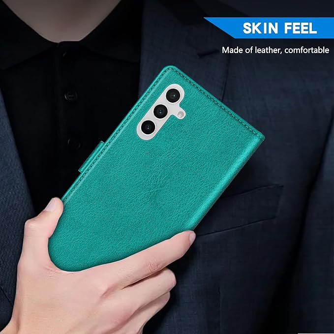 ZZXX for Samsung Galaxy S25 Plus Wallet Case with [RFID Blocking] Card Slot Kickstand Magnetic Closure Leather Flip Fold Protective Phone Case for Galaxy S25 Plus 5G Case Wallet(Lake Blue-6.6 inch)