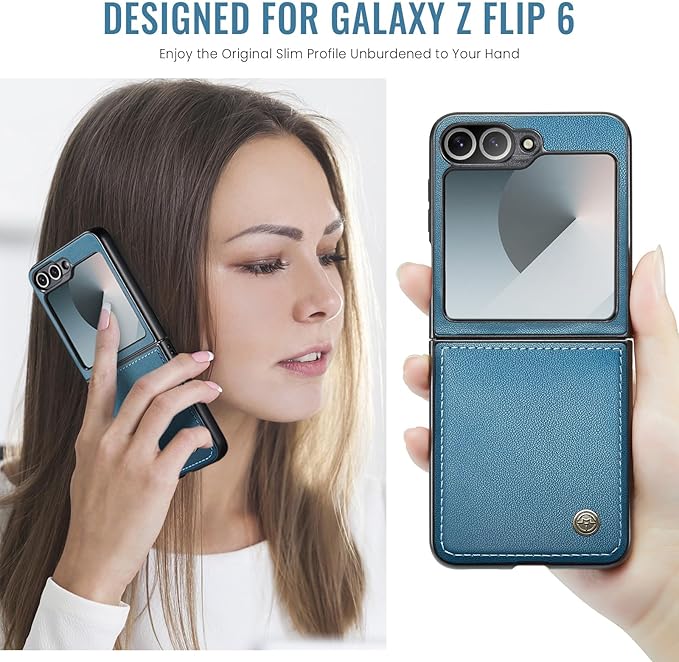 for Samsung Galaxy Z Flip 6 Case, Premium PU Leather Case Anti Scratch Slim Phone Shockproof Protective Phone Cover for Samsung Galaxy Z Flip6, Blue