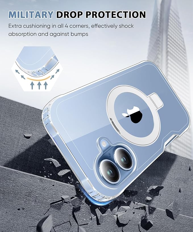 Compatible with iPhone 17 Case, Built-in Screen Protector & Seamless Stand, with Camera Lens Protector, Strong Magnetic Clear Phone Case, Full Body Protective Cover for 6.3" (Clear)
