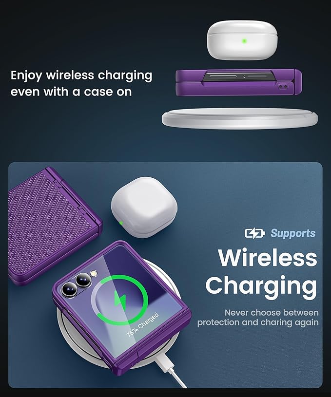 Vihibii for Samsung Galaxy Z Flip 7 Slim Case with Stand & Hinge Protection & Outer Screen Protector & Non-Slip Texture, Shockproof Durable Phone Case for Samsung Galaxy Z Flip 7 5G 2025, Dark Purple