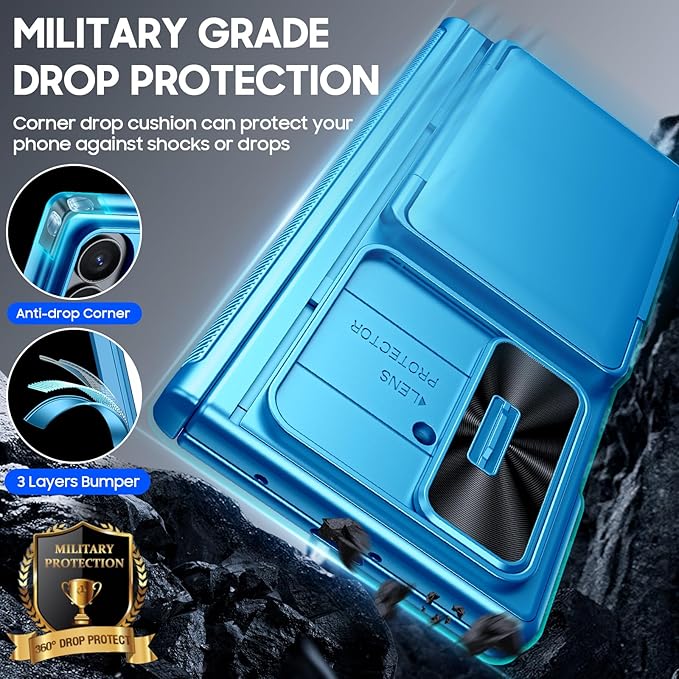 for Samsung Galaxy Z Fold 7 Case Wallet RFID [Cards Holder][Camera Cover][Kickstand] Full Body Shockproof Silicone Protective Phone Case for Galaxy Z Fold 7 Case(Lake Blue)