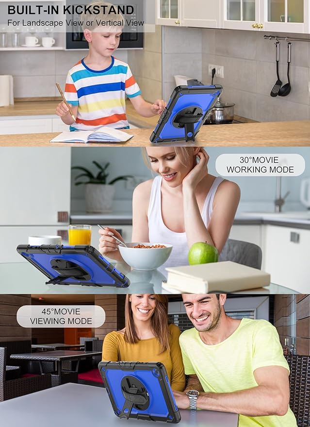 Case for Samsung Galaxy Tab A9+ Plus Tablet Case 11" 2023 with Tempered Glass Screen Protector, [Proof],Rotatable Kickstand/Hand & Shoulder Strap/S Pen Holder (Blue)