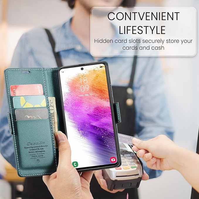 for Samsung Galaxy A23 4G/5G Case, Premium PU Leather Wallet Case Flip Cover with [RFID Blocking][Card Holder][Stand Function] Shockproof Protective for Samsung Galaxy A23, Blue-Green