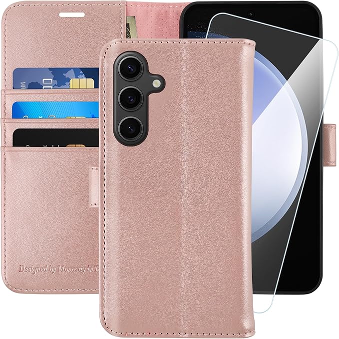 MONASAY Wallet Case Fit for Samsung Galaxy S23 FE 6.4 inch 5G,[RFID Blocking] Flip Folio Leather Cell Phone Cover with Credit Card Holder, Rosegold