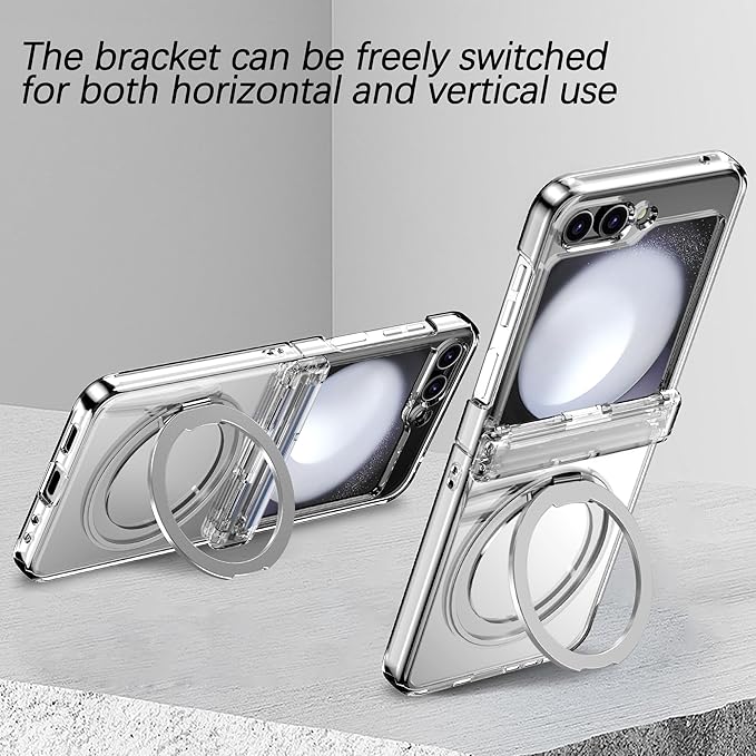 Magnetic Case for Samsung Galaxy Z Flip 5 Compatible with Magsafe, Built-in Kickstand & TPU Hinge Protection Flip 5 Case, Matte PC Cover Ultra Shockproof Phone Case for Z Flip5 (Clear)