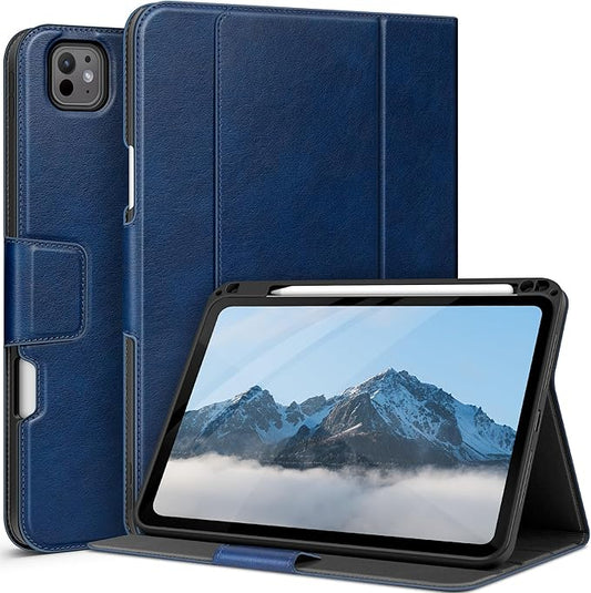 auaua Case for iPad Pro 11 Inch (M4) 2024 5th Gen (Model: A2836/A2837/A3006), with Pencil Holder and Pocket, Multiple Angles Viewing, Magnetic Closure, Auto Sleep/Wake (Blue)