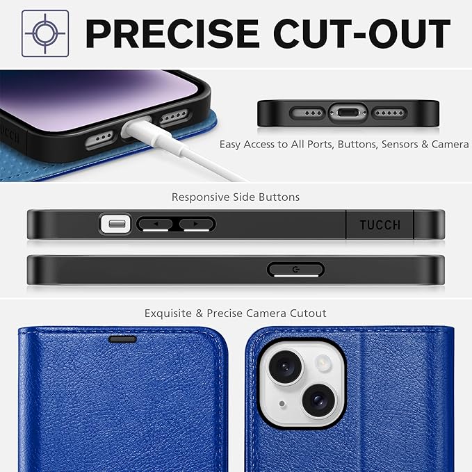 TUCCH Wallet Case for iPhone 14 6.1", Flip PU Leather Magnetic Protective Cover with [RFID Blocking] [4 Card Slots] Stand [TPU Interior Case] Compatible with iPhone 14 6.1, Klein Blue
