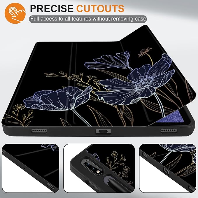 Case for Samsung Galaxy Tab S8 2022 & S7 2020, Shockproof Tablet Case for Samsung Tab S8/S7 11 inch with Auto Sleep/Wake & Trifold Stand & Soft TPU Back Cover, Floral Foliage