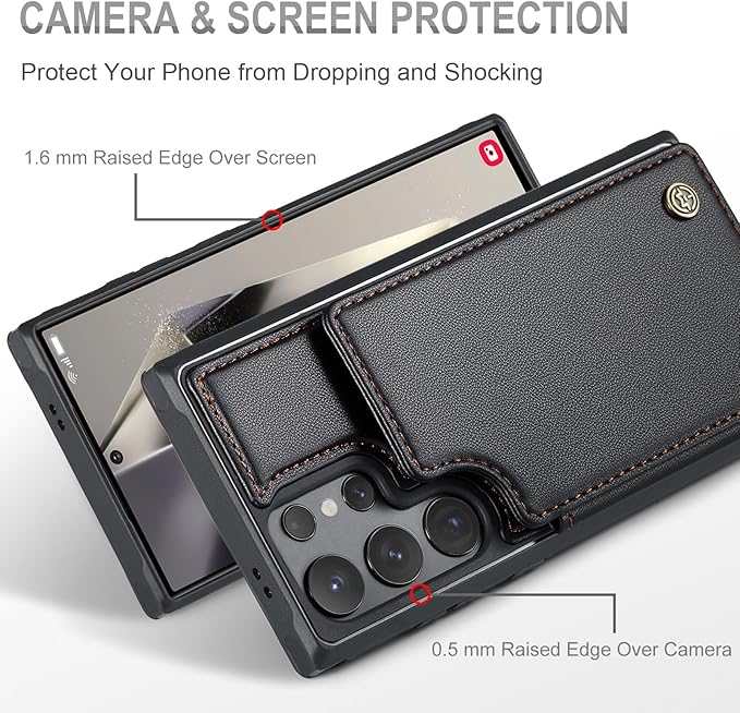 Vinich for Samsung Galaxy S24 Ultra Wallet Case with Card Holder, RFID Blocking Credit Slots Kickstand Shockproof Phone Cover for Women Men, Black