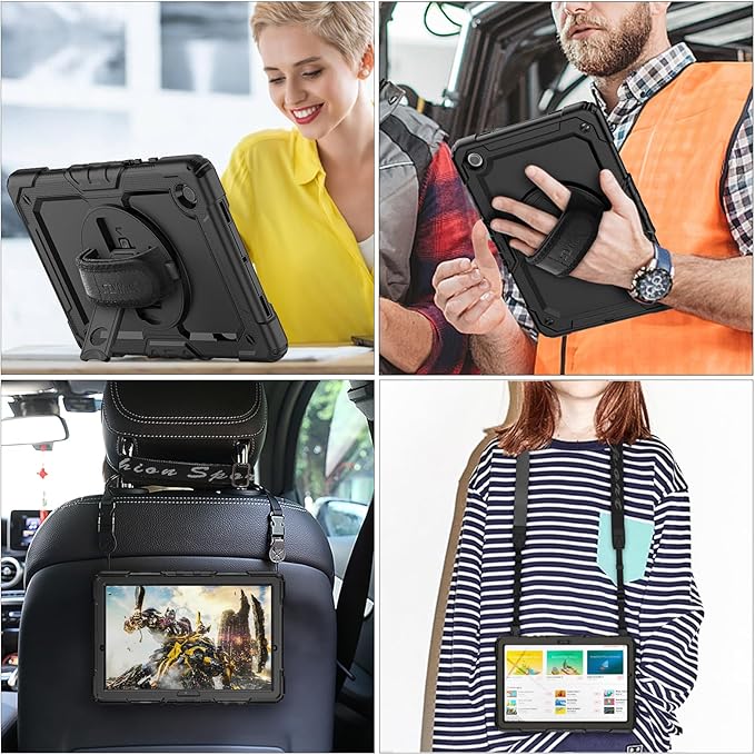 SEYMAC stock Case for Samsung Galaxy Tab A9+ Plus 11'', Full-Body Drop Protection Case with Screen Protector Pencil Holder [360° Rotating Hand Strap] &Stand, Black