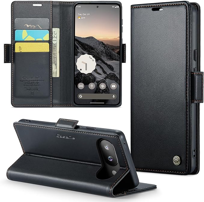 for Pixel 9A Case, Premium PU Leather Wallet Case Flip Cover with [RFID Blocking][Card Holder][Stand Function] Shockproof Protective for Pixel 9A, Black