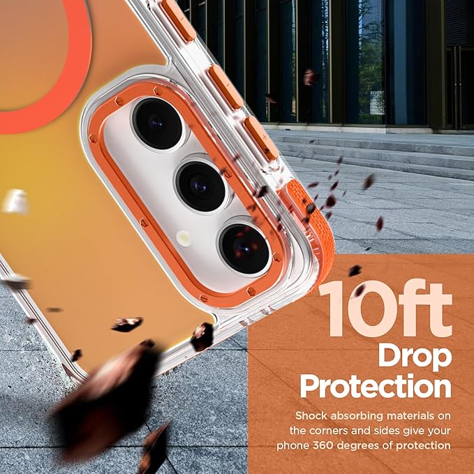 MOWIME Magnetic Case for Samsung Galaxy S24 FE [Compatible with Magsafe] [Cute Fashion Fluorescent Design] [1 Screen Protector] Slim Translucent Matte Case for Galaxy S24 FE 6.7", Orange