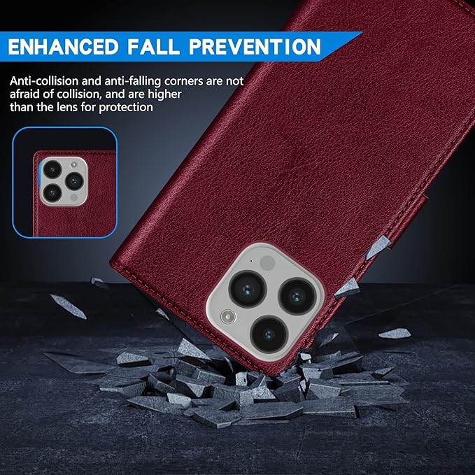 ZZXX for iPhone 14 Pro Wallet Case with [RFID Blocking] Card Slot Kickstand Magnetic Closure Leather Flip Fold Protective Phone Case for iPhone 14 Pro Case Wallet(Wine Red-6.1 inch)