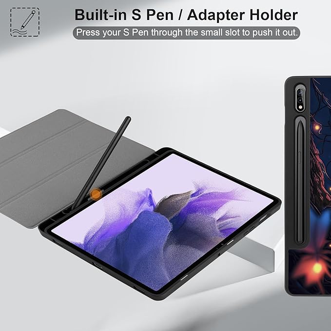 Case for Samsung Galaxy Tab S8 2022 & S7 2020, Shockproof Tablet Case for Samsung Tab S8/S7 11 inch with Auto Sleep/Wake + Trifold Stand + Soft TPU Back Cover, Glowing Flower