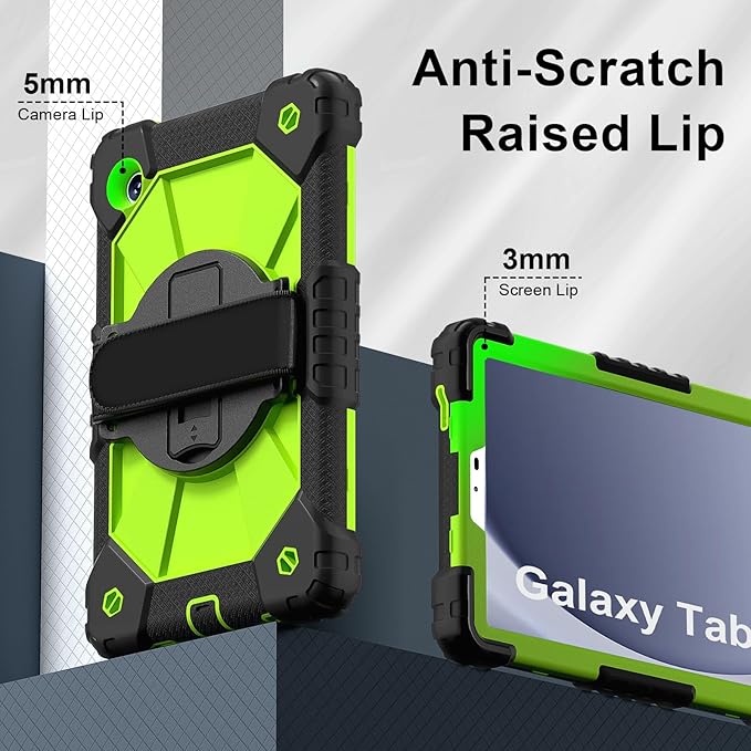 for Samsung Galaxy Tab A9 Case 8.7 inch (SM-X110/X115/X117), Heavy Duty Shockproof Silicone Cover Rugged 360 Stand Hand Shoulder Strap for Galaxy A9 Tablet,Black+Olivine