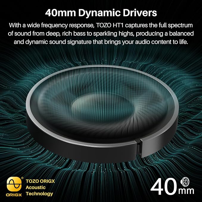 TOZO HT2 Hybrid Active Noise Cancelling Headphones, Wireless Over Ear Bluetooth Headset, 60H Playtime, Hi-Res Audio Custom EQ via App Deep Bass Comfort Fit Ear Cups, for Home Office Travel Red