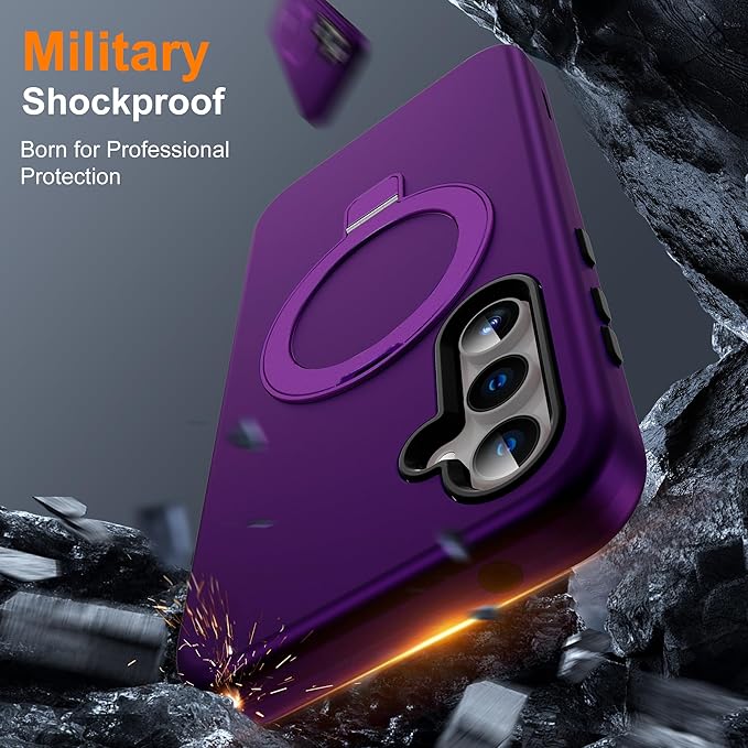 Designed for Samsung Galaxy S24 FE Case with Magnetic Ring Stand [Compatible with Mag-Safe][Military Grade Drop Protection][Build in Kickstand] Shockproof S24 FE Phone Case 6.7",Purple