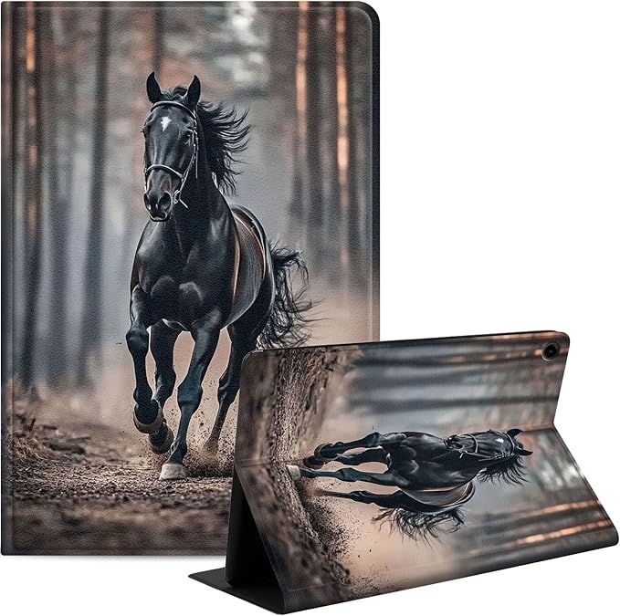 Case for Samsung Galaxy Tab A9 8.7-Inch 2023, Slim PU Leather Stand Cover with Auto Wake/Sleep, Multi-Angle Viewing & Shockproof, Black Horse