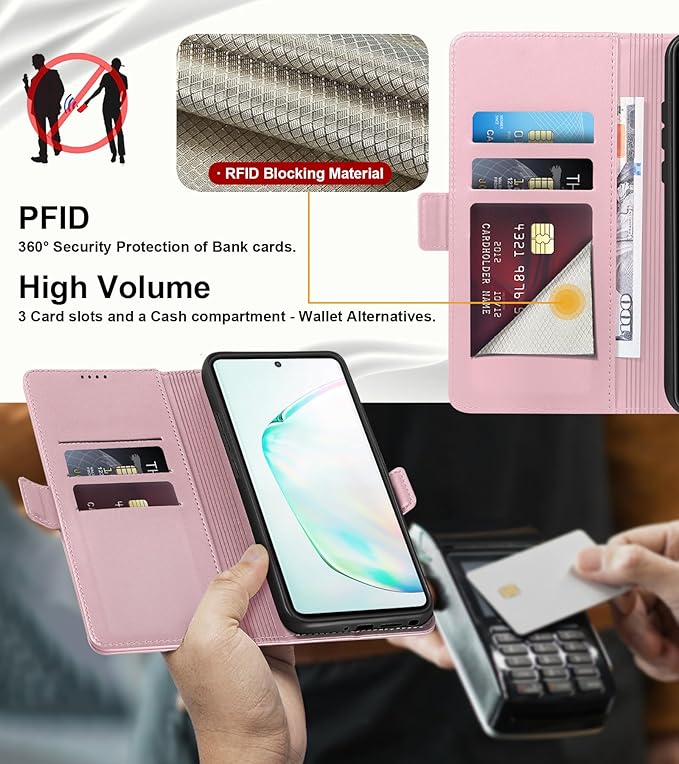 Wallet Flip Case for Samsung Galaxy Note 10 Plus/Note10+ - [RFID Blocking] Luxury PU Leather Card Holder Magnetic Phone Cover with Kickstand,Shockproof Protective Case,Pink