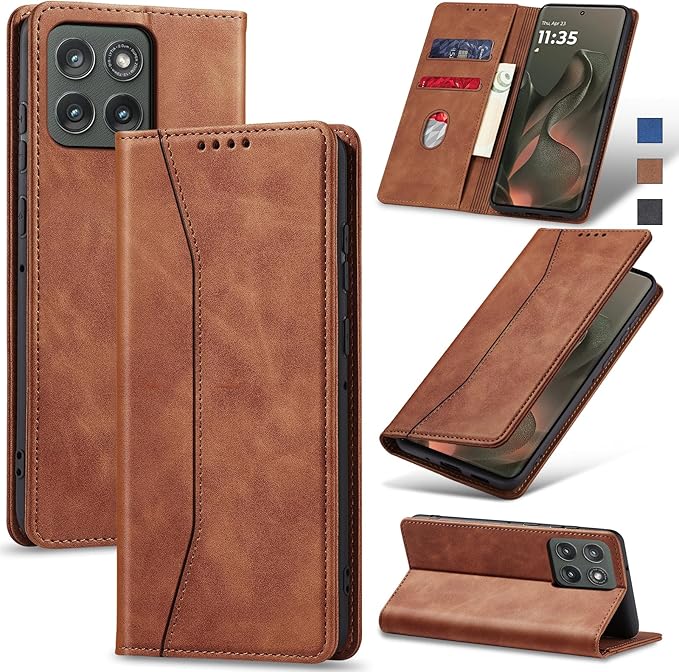 Jasonyu Flip Wallet Case for Motorola Edge (2025)/Edge 60/60 Pro/60 Fusion,Leather Magnetic Folio Cover with Card Holder,Kickstand - TPU Shockproof Durable Protective Phone Case,Brown