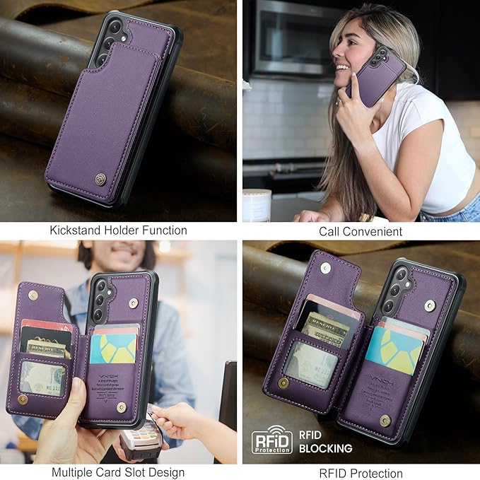 Vinich for Samsung Galaxy S24 Plus Wallet Case with Card Holder, RFID Blocking Credit Slots Kickstand Shockproof Phone Cover for Women Men, Purple