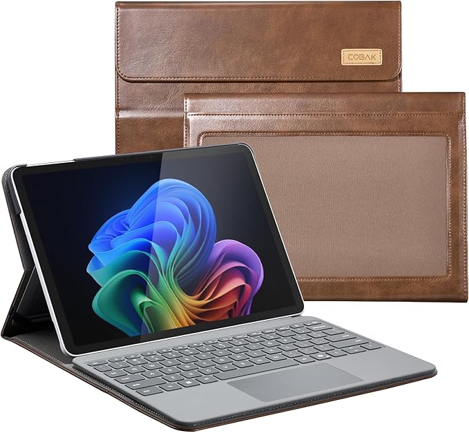 CoBak Case for Microsoft Surface Pro 12" (2025), Premium Business Cover with Multi-Angle Stand, Embedded Stylus Holder, Keyboard Support & Built-in Organizer – Tailored for Professionals,Brown