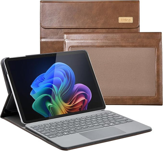 CoBak Case for Microsoft Surface Pro 12" (2025), Premium Business Cover with Multi-Angle Stand, Embedded Stylus Holder, Keyboard Support & Built-in Organizer – Tailored for Professionals,Brown