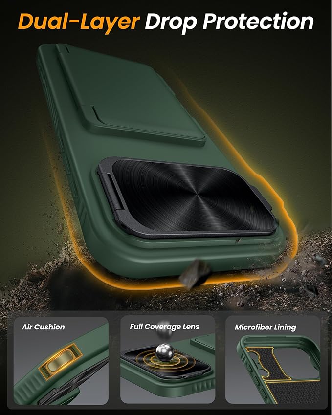 for iPhone 17 Pro Case Wallet with Stand, Built-in Card Holder & Camera Cover, Military Grade Drop Protection Rugged Hard Protective Wallet Phone Case for iPhone 17 Pro 6.3" 2025, Green