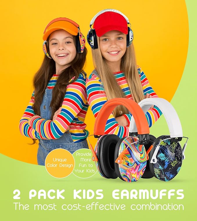 PROHEAR 032 2 Pack Kids Ear Protection, NRR 25dB Childrens Earmuffs, Adjustable Headband Safety Ear Muffs for Sports Events, Concerts, Airports - Orange & White